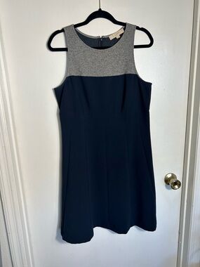 LOFT Navy Shift Dress with Gray Yoke